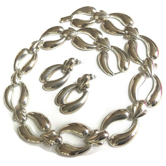 Modernist Fleur de Lis Necklace & Earrings Set Vi… - image 3
