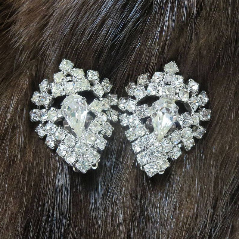 Pave Clear Rhinestone Domed Earrings Vintage Wedding Bridal