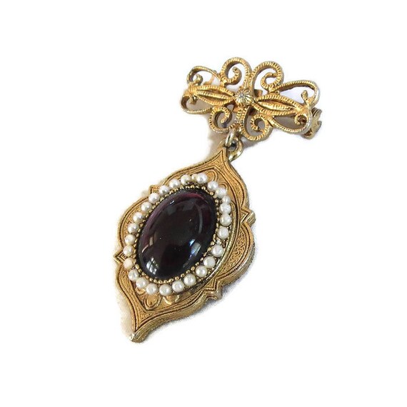 Victorian Style Deep Purple Glass Cabochon and Fa… - image 3