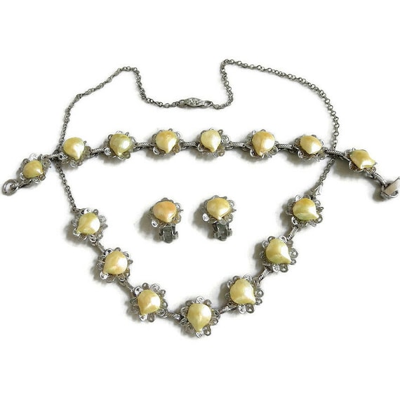 Silver Tone Filigree Necklace, Bracelet and Earri… - image 1