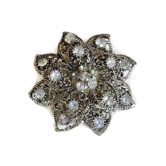 Broche Vintage Strass Aurora Borealis - Pavage, Laiton Et Verre, Occasion