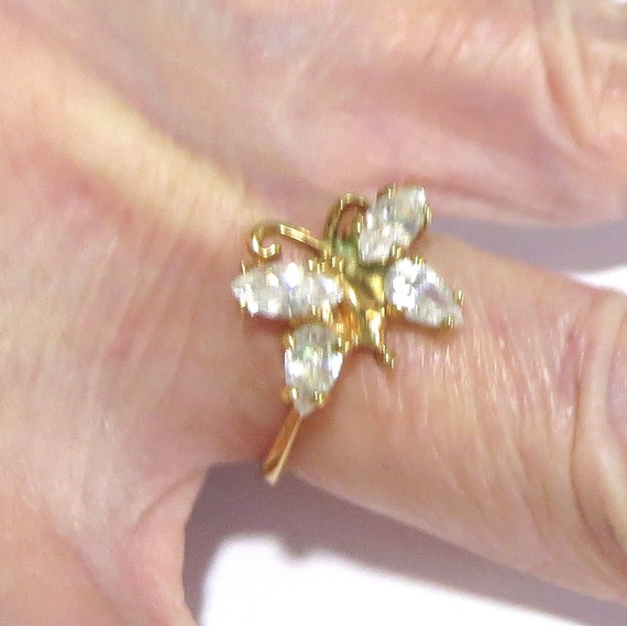 Clear Rhinestones Butterfly Ring Vintage Size 7 - image 2