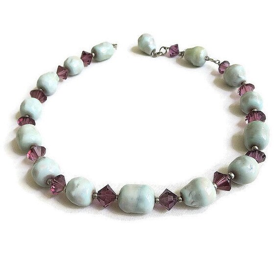 Collier Ras De Cou Torque Vintage - Couleur Or Avec Verre Violet - Modèle B150 - Occasion