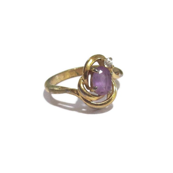 Amethyst & Clear Rhinestone Swirl Ring Vintage Si… - image 4
