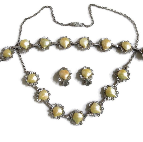 Silver Tone Filigree Necklace, Bracelet and Earri… - image 4