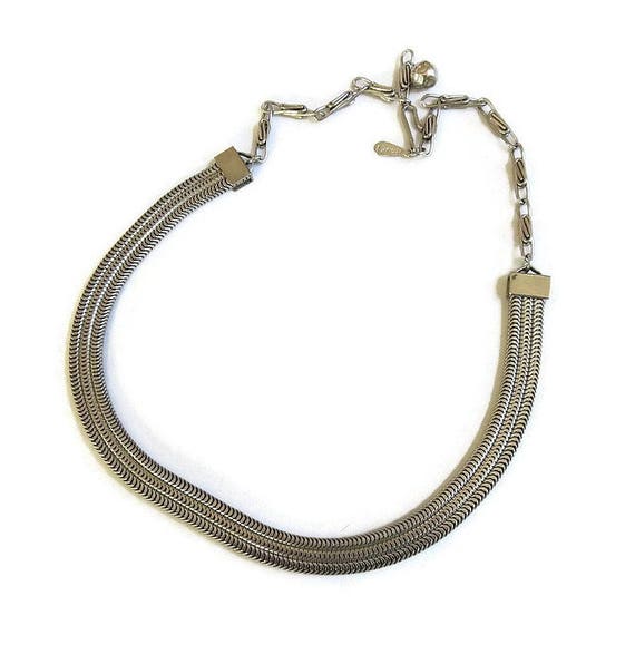 Woven Triple Box Chain Choker Necklace Vintage Si… - image 7