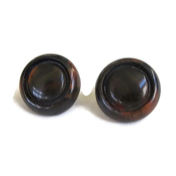 Brown & Butterscotch Swirl Lucite Button Earrings… - image 5