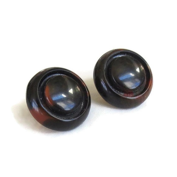Brown & Butterscotch Swirl Lucite Button Earrings… - image 2