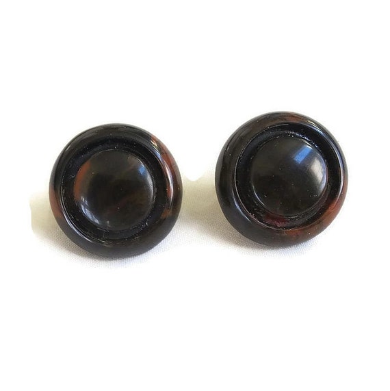 Brown & Butterscotch Swirl Lucite Button Earrings… - image 3