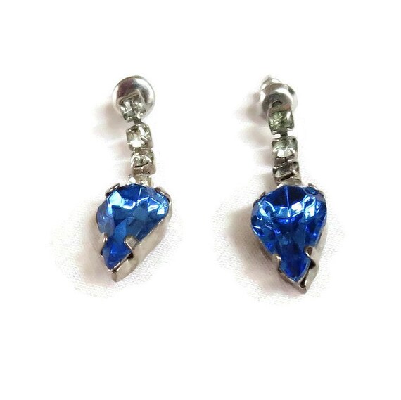Sapphire Blue & Clear Rhinestone Dangle Earrings … - image 1