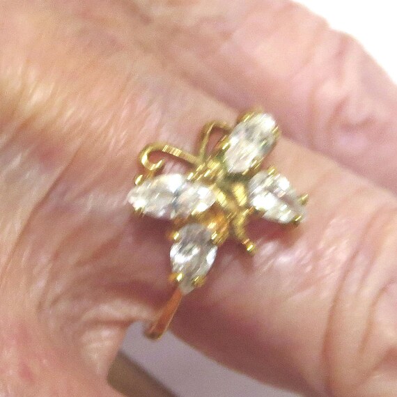 Clear Rhinestones Butterfly Ring Vintage Size 7 - image 6