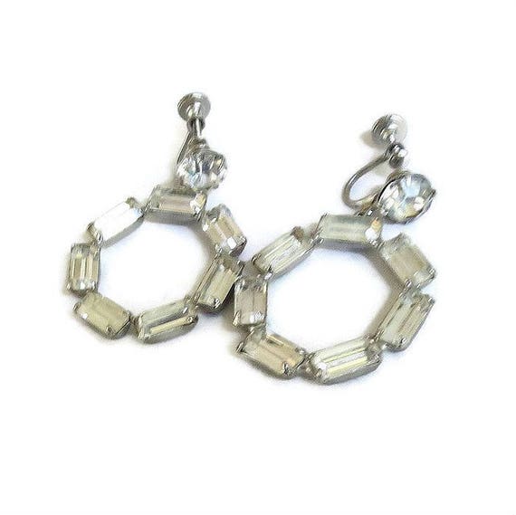 Clear Rhinestone Dangle Circle Earrings Vintage M… - image 4