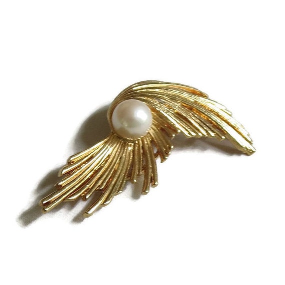 White Glass Pearl Swirling Atomic Comet Brooch Vi… - image 3