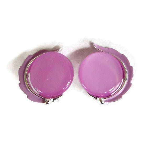 Signed Lisner Pink Enamel & Moonglow Earrings Vin… - image 5