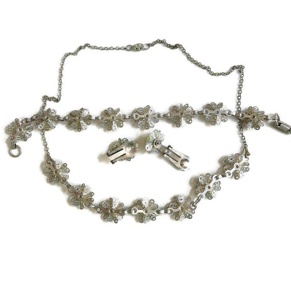 Silver Tone Filigree Necklace, Bracelet and Earri… - image 5