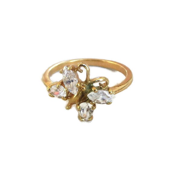 Clear Rhinestones Butterfly Ring Vintage Size 7 - image 5