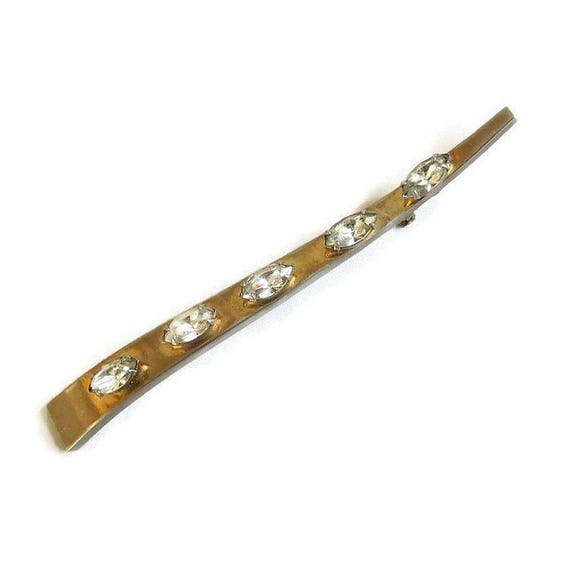 Art Deco Clear Rhinestones Long Curved Bar Brooch… - image 4