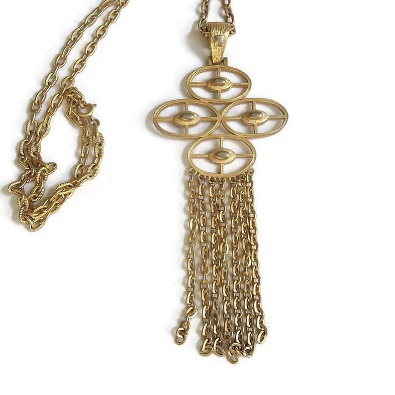 Large Modernist Tassel Pendant Necklace Vintage