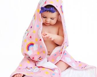 SALE! Unicorn and rainbow printed Hooded towel for baby, beach towel, baby towel, hoodie towel, bath towel for newborn, infant shower gift