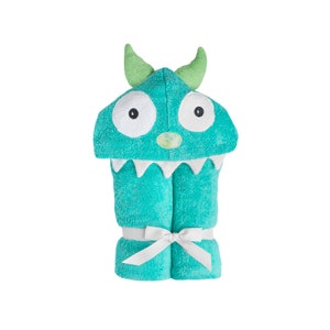 Turquoise Monster hooded towel for baby or toddler / baby towel unisex gift / fits 2-8yrs / Yikes Twins / beach bath pool / personalized image 2