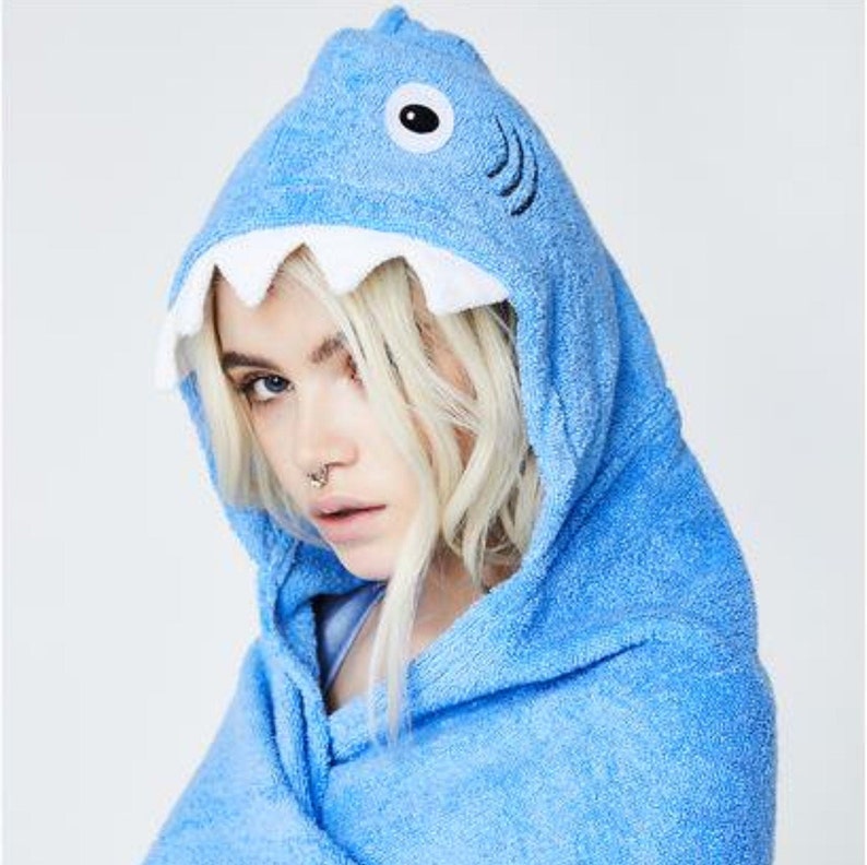 Teen/ small adult Shark hooded towel shark hoodie adult towel adult bath towel beach towel grad gift ships from Texas image 6