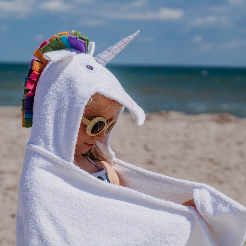 Unicorn Hooded Towel robe kids beach baby animal hoodie bath image 1