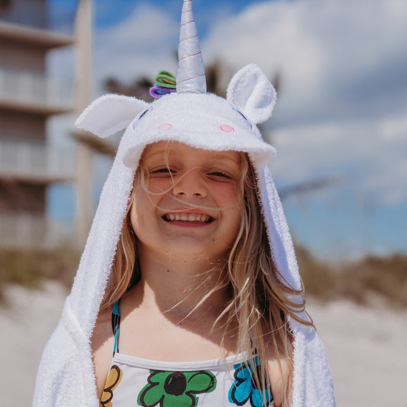 Unicorn Hooded Towel robe kids beach baby animal hoodie bath Pool swim lessons unicorns Ships from Texas image 6