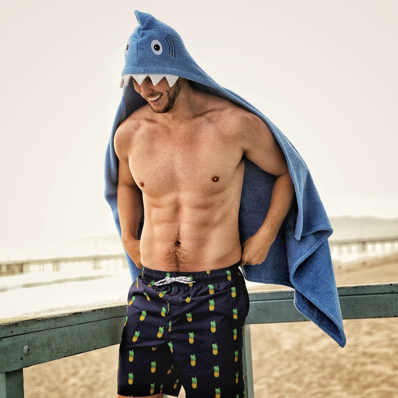 Teen/ small adult Shark hooded towel shark hoodie adult towel adult bath towel beach towel grad gift ships from Texas image 2