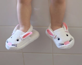 Yikes Twins Toddler bunny Slipper for Kids 2-4 or 4-6yrs 100% Cotton for Boys or Girls Unisex Bunny bedroom slipper for Toddlers in white