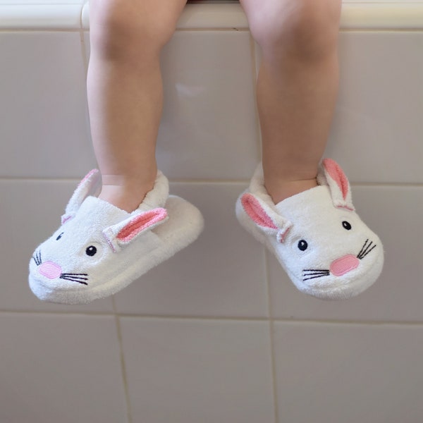 Yikes Twins Toddler bunny Slipper for Kids 2-4 or 4-6yrs 100% Cotton for Boys or Girls Unisex Bunny bedroom slipper for Toddlers in white