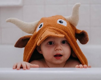 Longhorn hooded baby towel / kids beach bath pool / UT Austin hook em' / unisex gift / fits 2-8 yrs / Texas cow farm / Bevo