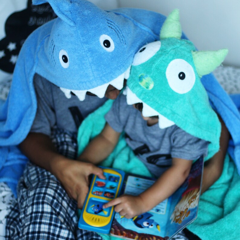 Yikes Twins Turquoise Monster Hooded towel kids towel ...