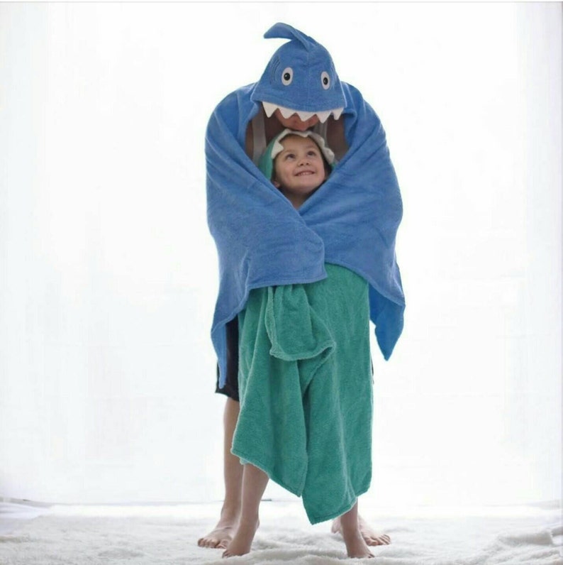 Teen/ small adult Shark hooded towel shark hoodie adult towel adult bath towel beach towel grad gift ships from Texas image 3