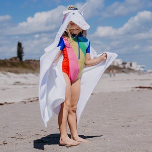 Unicorn Hooded Towel robe kids beach baby animal hoodie bath Pool swim lessons unicorns Ships from Texas image 8