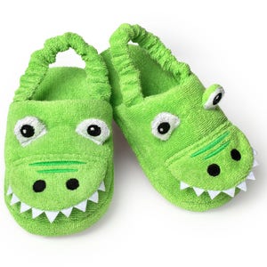 Yikes Twins Toddler Slipper for Kids 2-4yrs 100% Cotton for Boys or Girls Unisex Alligator bedroom slipper for Toddlers in Green image 4