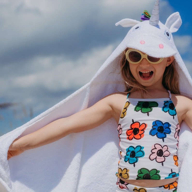 Unicorn Hooded Towel robe kids beach baby animal hoodie bath Pool swim lessons unicorns Ships from Texas image 4