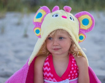 Butterfly hooded towel for baby and toddler / fits 2-8yrs / Yikes Twins / beach bath pool kids towel / personalized towel / girl gift