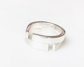 Sterling Silver Open Ring Set: Modern Geometric Design
