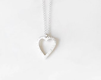 Modern Nature Sterling Silver Heart Necklace - Brushed Finish