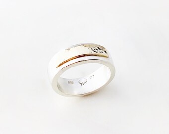 Hammered 9ct Gold & Sterling Silver Statement Band Ring