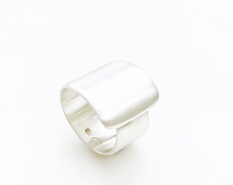 Chunky Solid Sterling Silver Wide Sculptural Modernist Band Ring With Brushed/Matt Finish And Square Edges