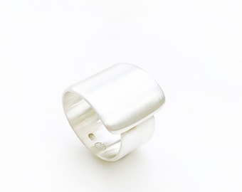 Chunky Sterling Silver Sculptural Band Ring: Modernist Brushed Finish