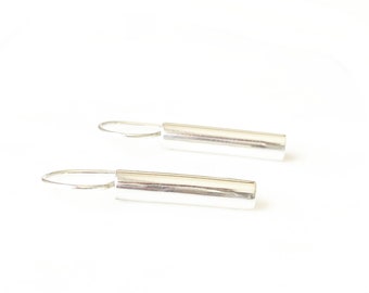 Sterling Silver Long Bar Earrings: Polished Finish, Handmade in Australia
