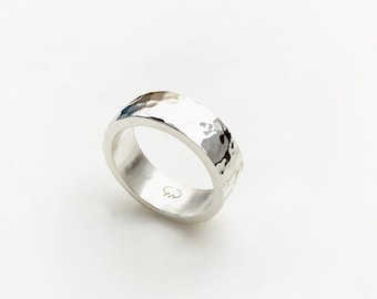 Hammered Sterling Silver Unisex Ring: Chunky Statement Band