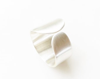 Chunky Solid Sterling Silver Wide Sculptural Modernist Band Ring With Brushed/Matt Finish and Rounded Edges. Made In Australia