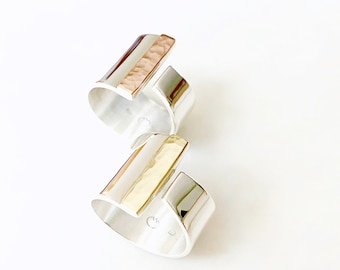 Hammered Rose Gold Sterling Silver Statement Ring - Wide Band