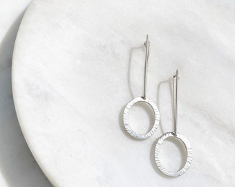 Solid Sterling Silver "Modern Nature" Halo Earrings With Matt/Brushed Lined Finish, Made in Australia by Ant Haus Designs