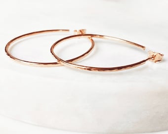 Hammered Rose Gold Hoop Earrings: Sterling Silver, Large Statement Hoops