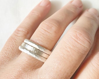 Wide Sterling Silver Ring Stack: Modern Nature 3-Band Set