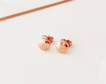 Rose Gold Hammered Circle Stud Earrings